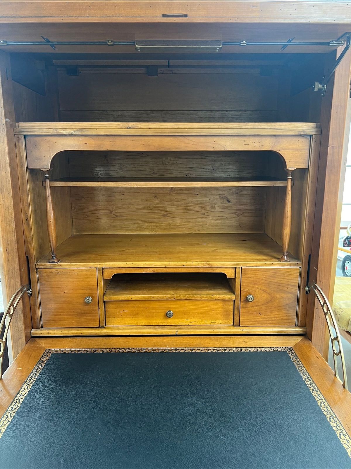 French Style Hardwood Drop Flat Writing Bureau With 3 Drawers photo vintage