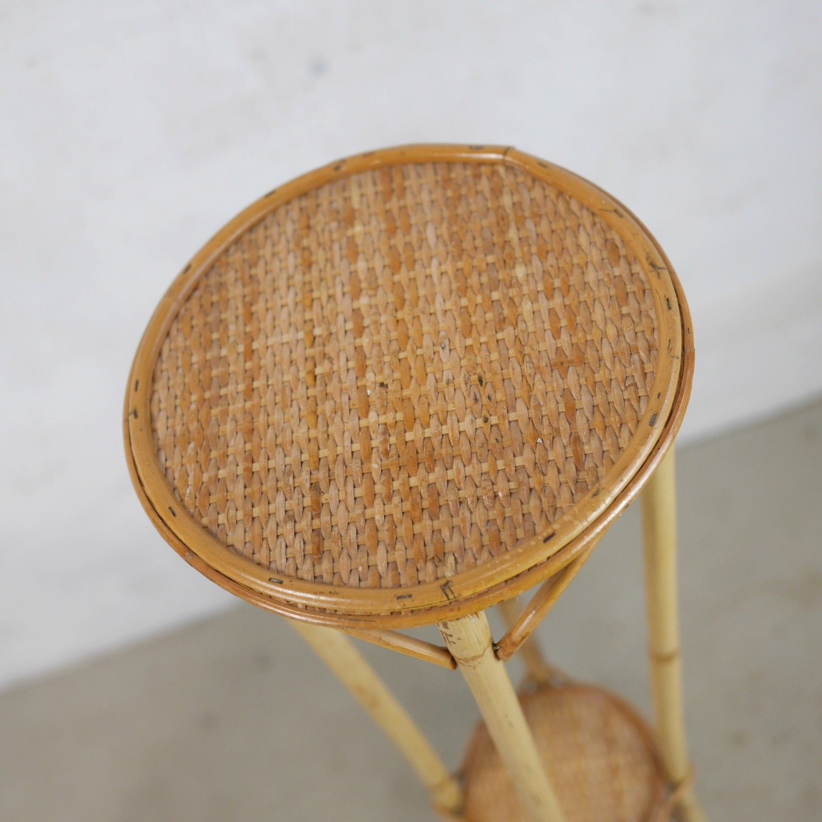Pair Vintage Tall Bamboo Cane Rattan Plant Stands Jardiniere #103108 photo vintage