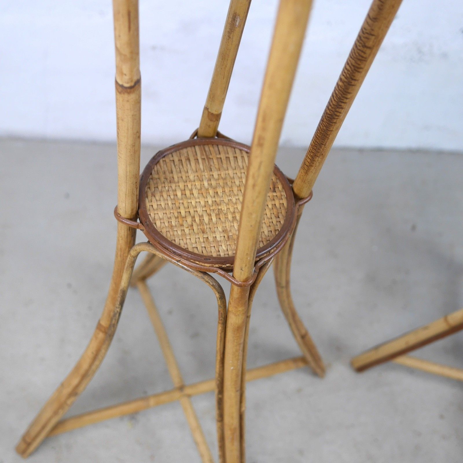 photo for sale Pair Vintage Tall Bamboo Cane Rattan Plant Stands Jardiniere #103108