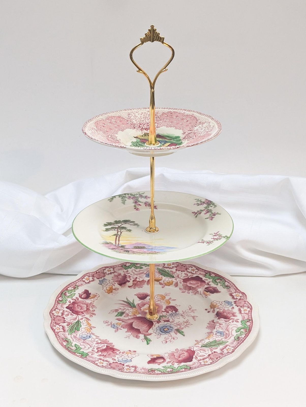 Beautiful Elegant Vintage 3 Tier Cake Stand. Bone China, Bridgerton Style. Made In England