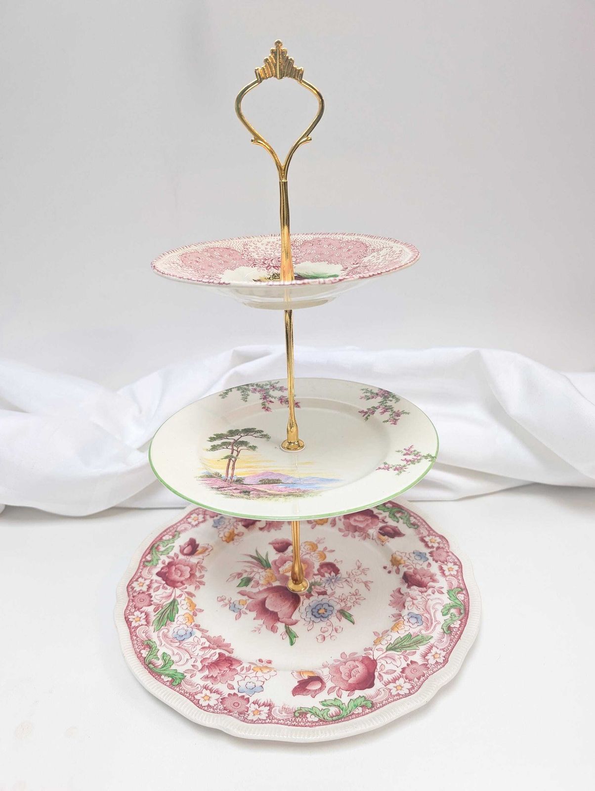 photo buy Beautiful Elegant Vintage 3 Tier Cake Stand. Bone China, Bridgerton Style. Made In England