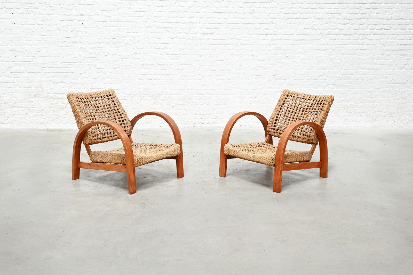 Rope Easy Chairs Attributed To Adrien Audoux & Frida Minet, Art Deco 1940's photo for sale