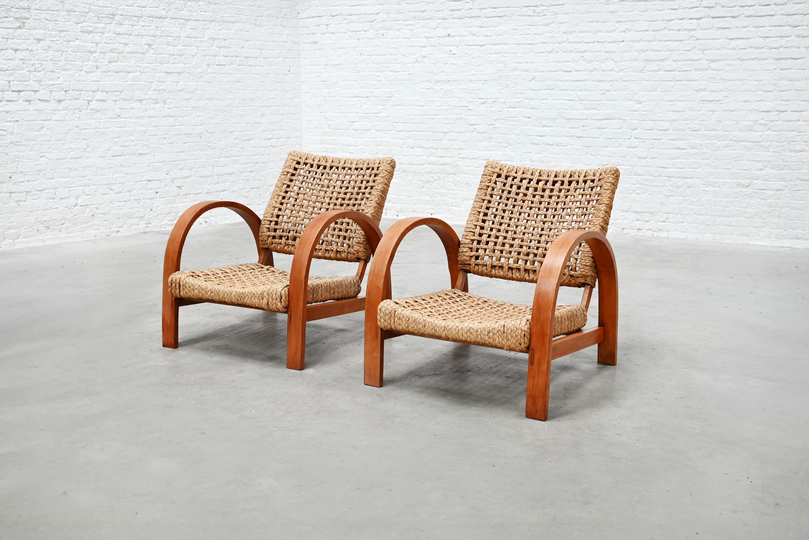 Rope Easy Chairs Attributed To Adrien Audoux & Frida Minet, Art Deco 1940's photo vinterior
