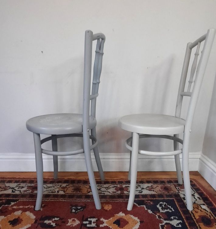 Two Vintage Art Deco Fischel Bentwood Bistro Dining Chairs photo vinterior
