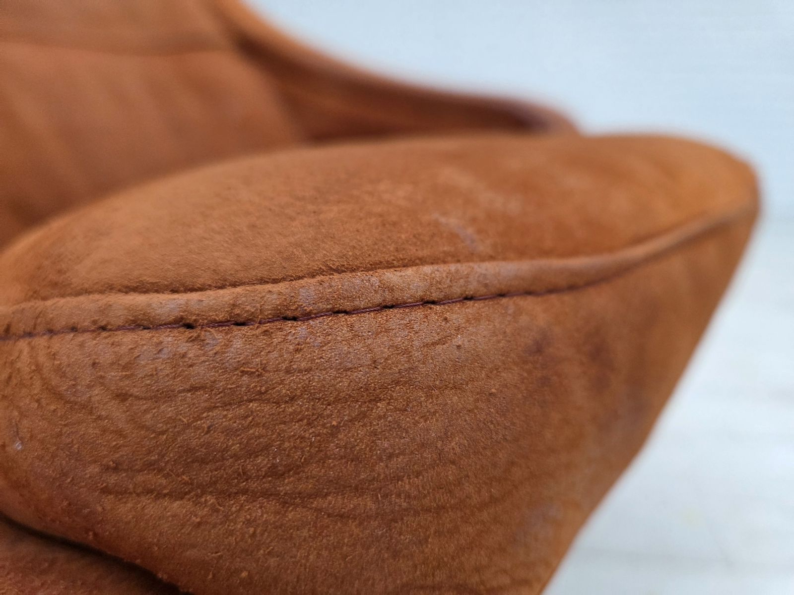 1980s, Swedish Swivel Armchair, Nubuck Leather, Canvas, Bent Beech Wood. photo vintage