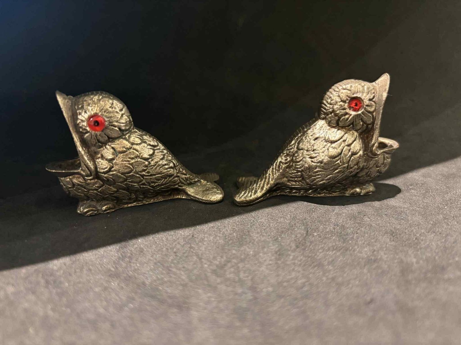 Home Decor Antique Victorian Brass Bird Match Holders | Red Glass Eyes, English Metalware photo