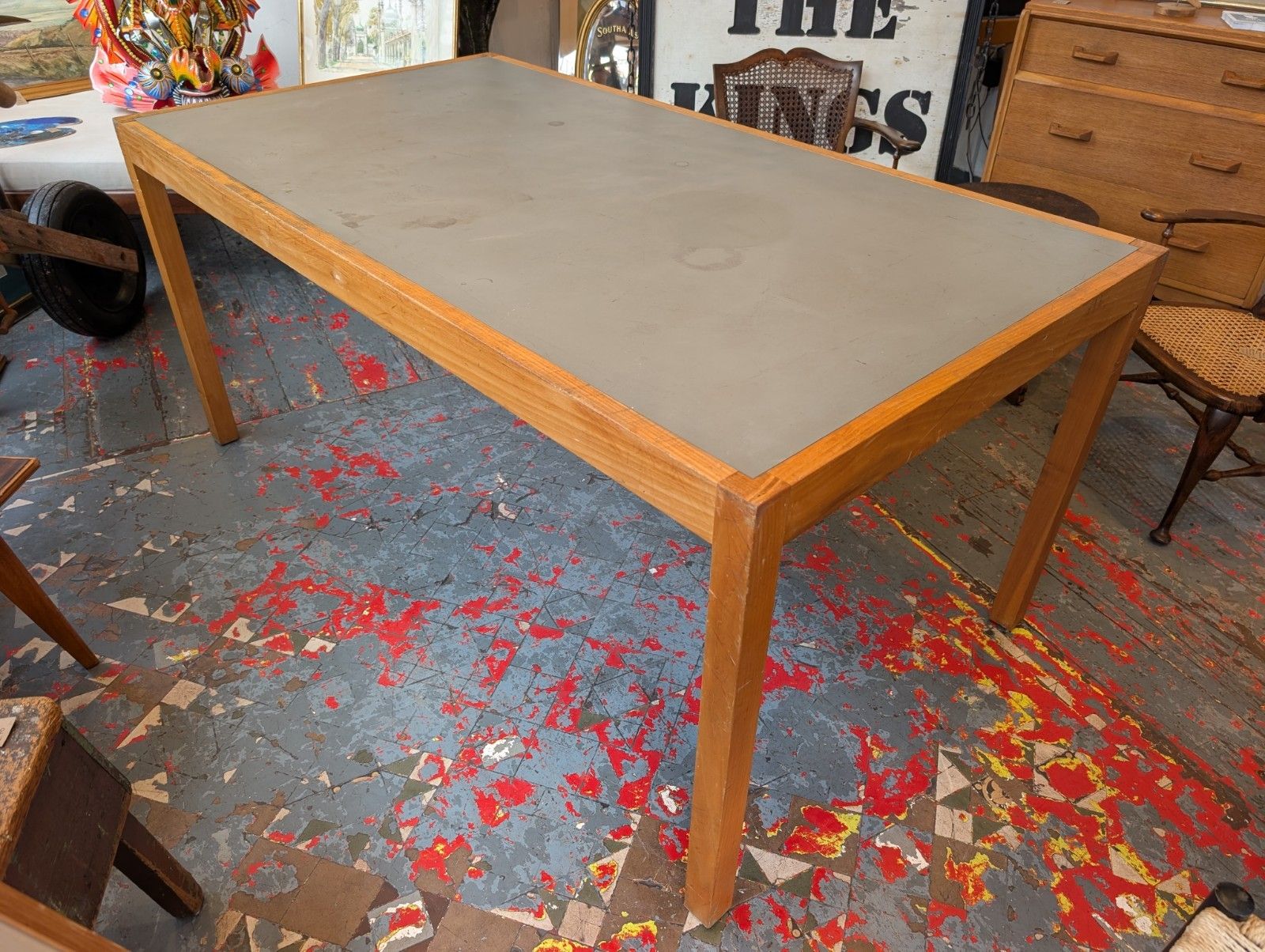 1970s Industrial Artists Desk Or Work Table. Vintage/Kitchen/Retro photo furniture