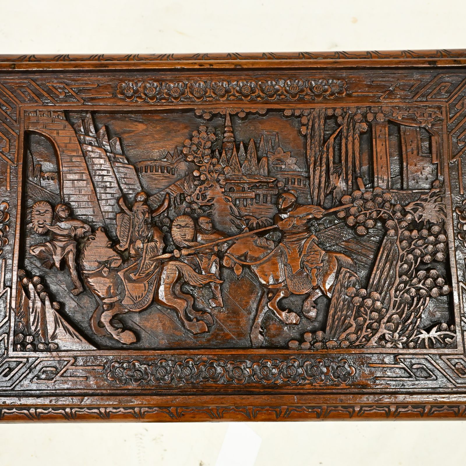 photo vinterior Small Chinese Coffee Table Carvings Inset Glass Top Carvings