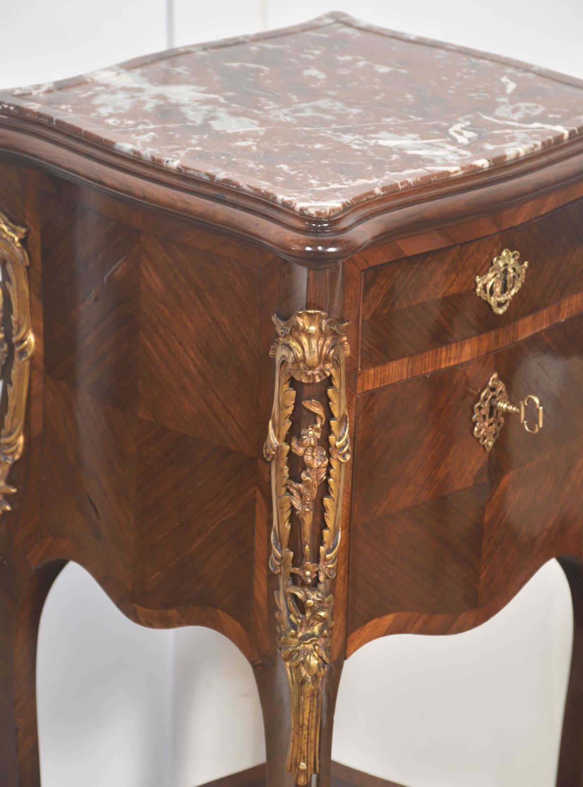 Pair Of Louis XV–Style Marble Top Bedside Cabinets photo vintage