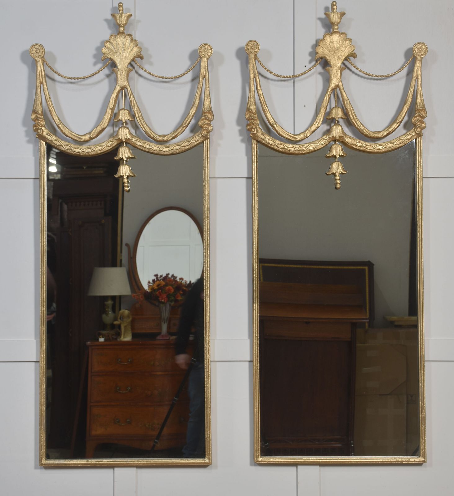 Pair Of Modern Gilt Painted Metal Mirrors
