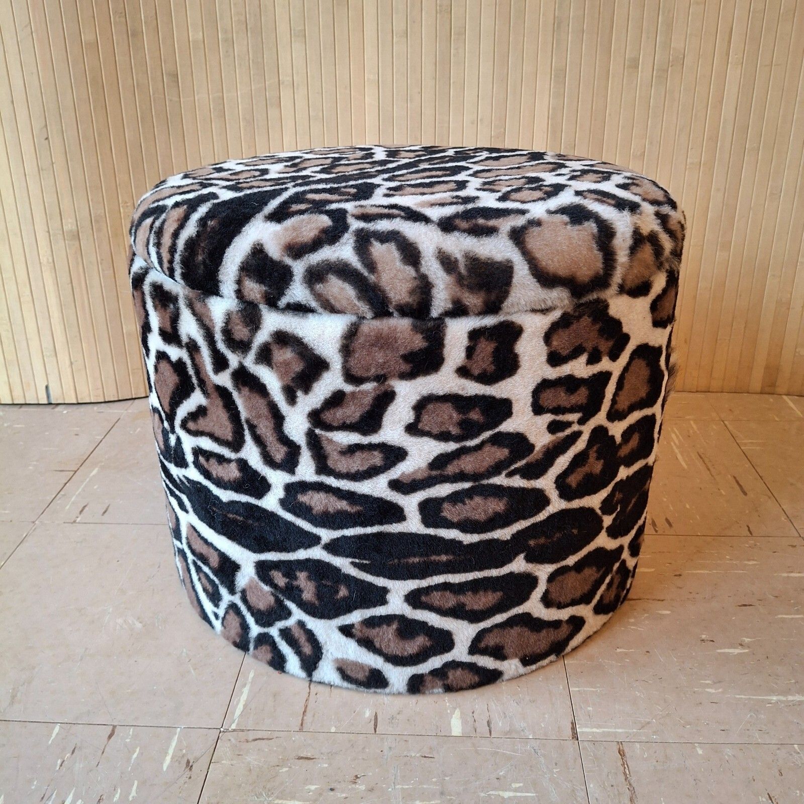 170.0 Fab Vintage Retro Handmade Pouffe Footstool W/ Storage Big Cat Printed Sheepskin photo