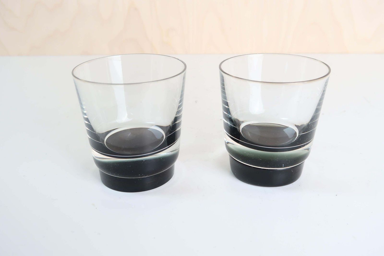 Pair Of Vintage Mid Century Black And Clear Whisky Tumblers. Scotland 1960's photo furniture