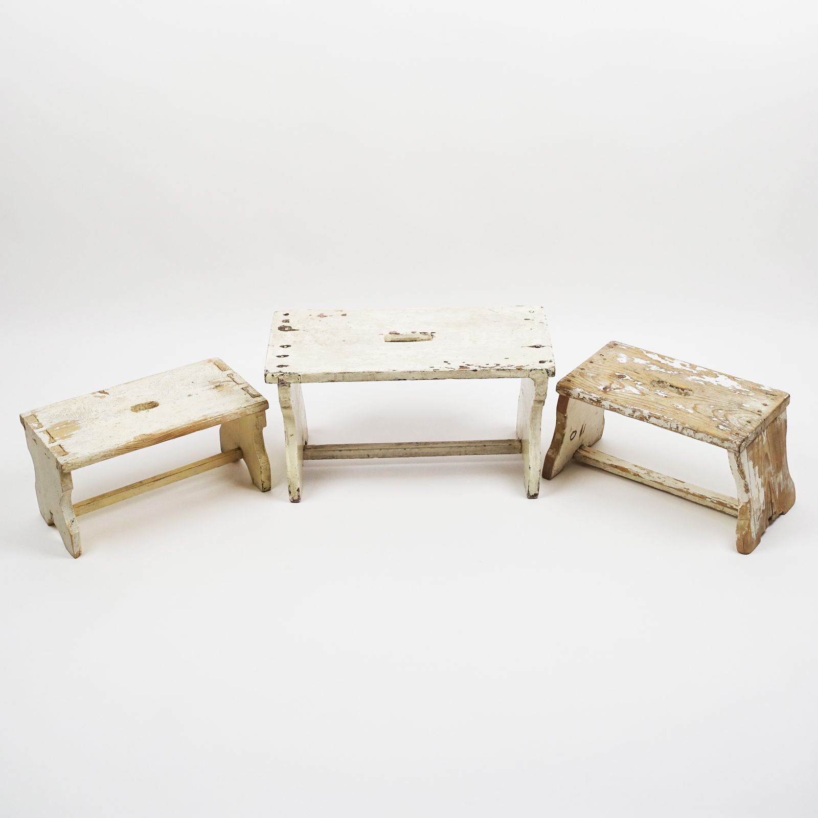 Set Of 3 Primitive Wooden Farmhouse Stools, 1930s photo furniture