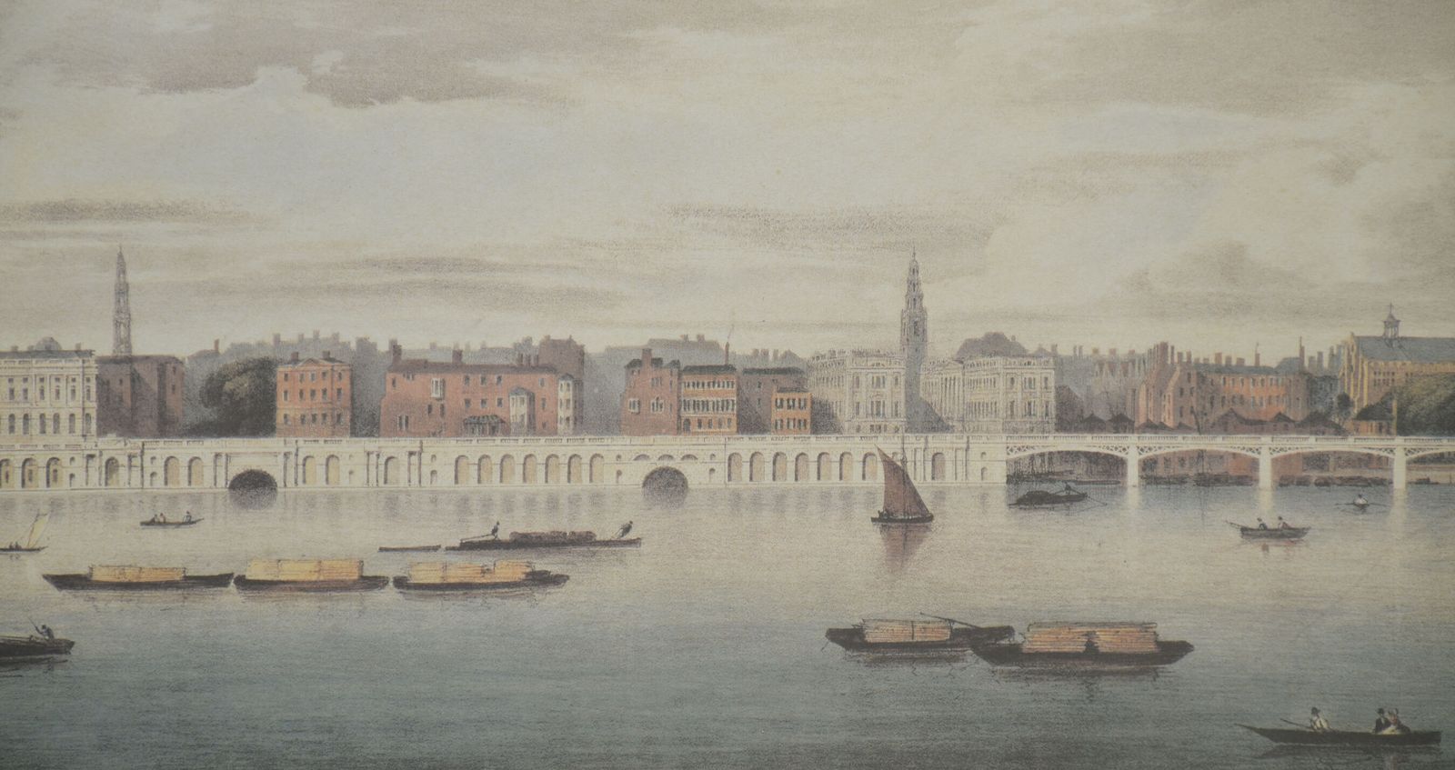 Set Of Six Framed Coloured Prints Of Views Of The River Thames photo vinterior