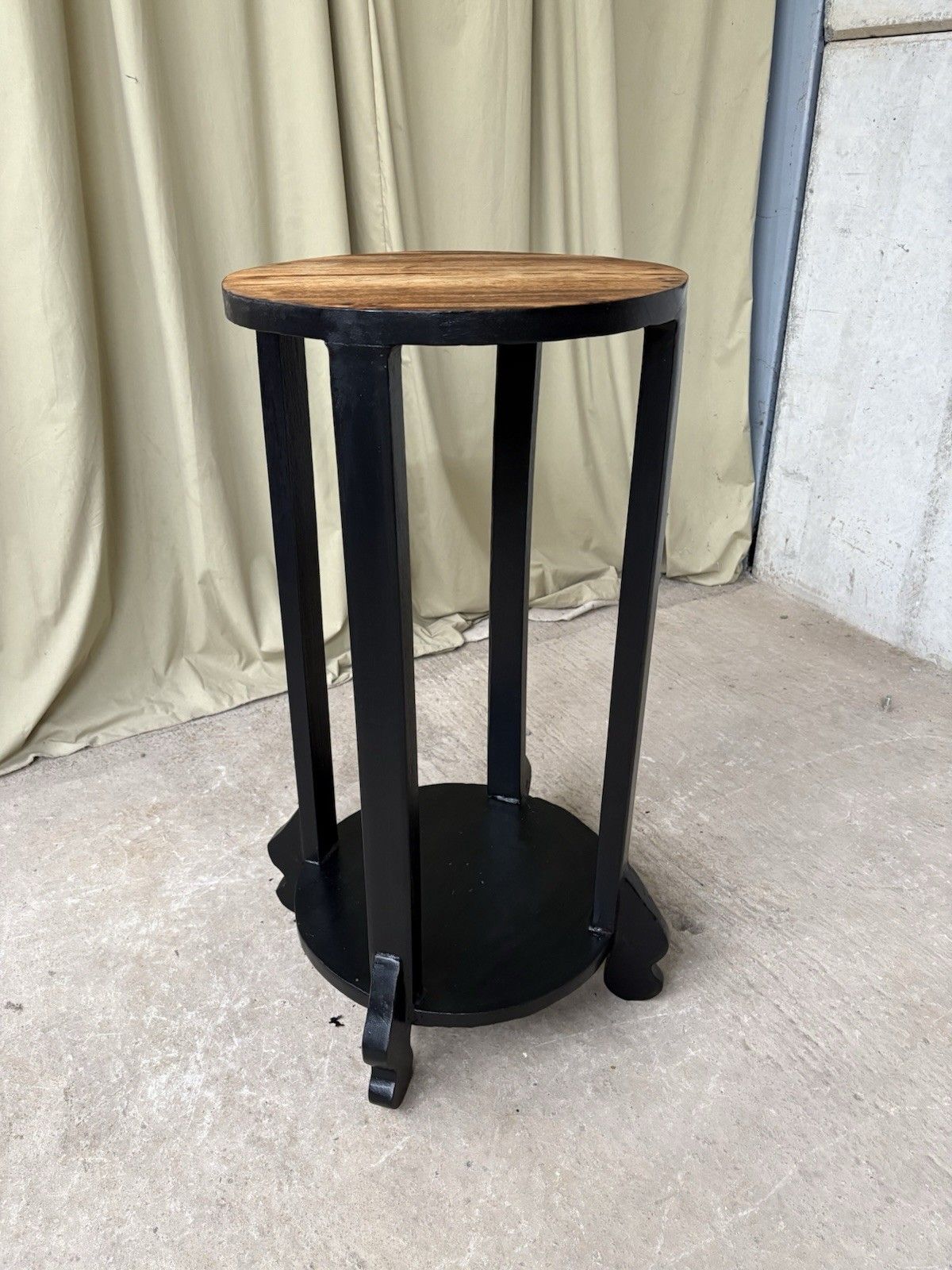 Vtg Antique Painted Black Wooden Plant Side Table Dumbwaiter Pedestal Retro 1040 photo vinterior