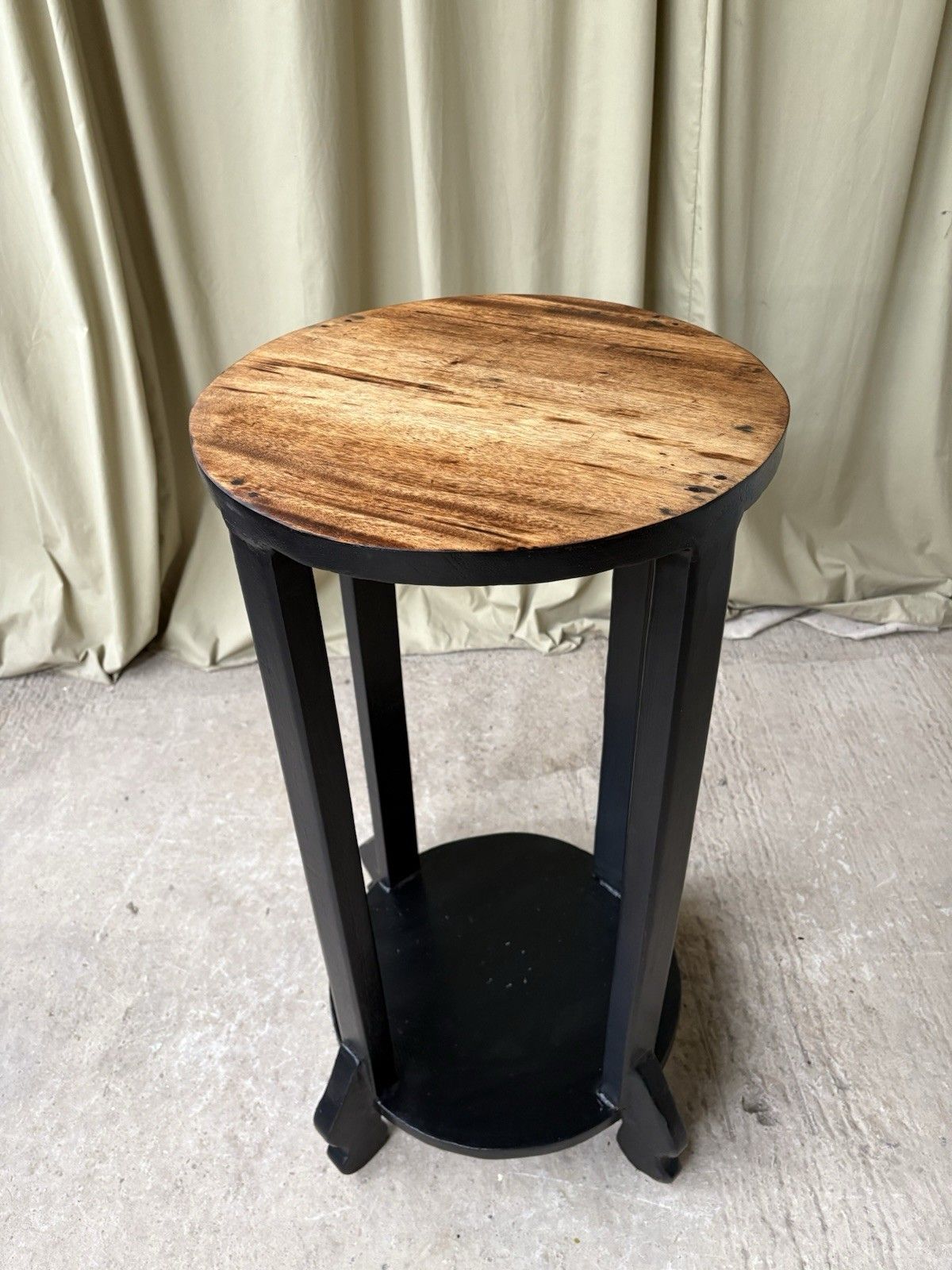 189.75 Vtg Antique Painted Black Wooden Plant Side Table Dumbwaiter Pedestal Retro 1040 photo