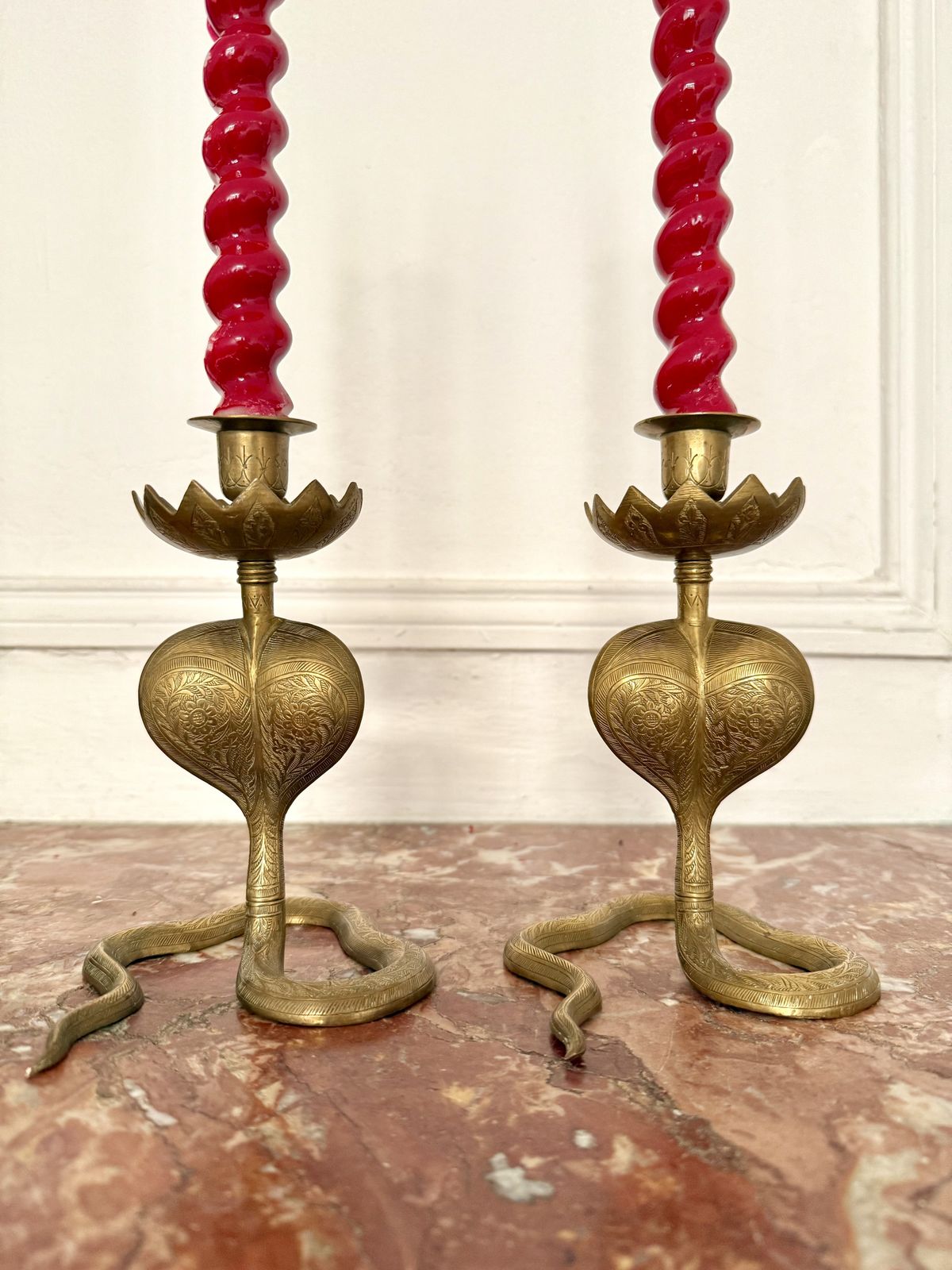 Pair Of 1920s Egyptian Revival Cobra Candleholders photo 355.0
