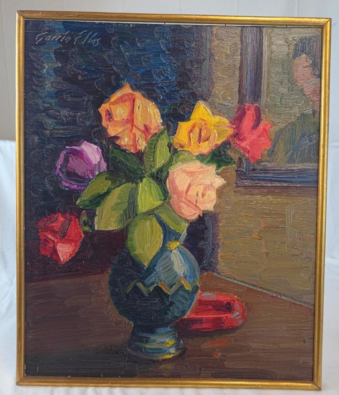 Antique Oil Painting Still Life Bouquet Of Flowers Impressionist 20th Century photo buy