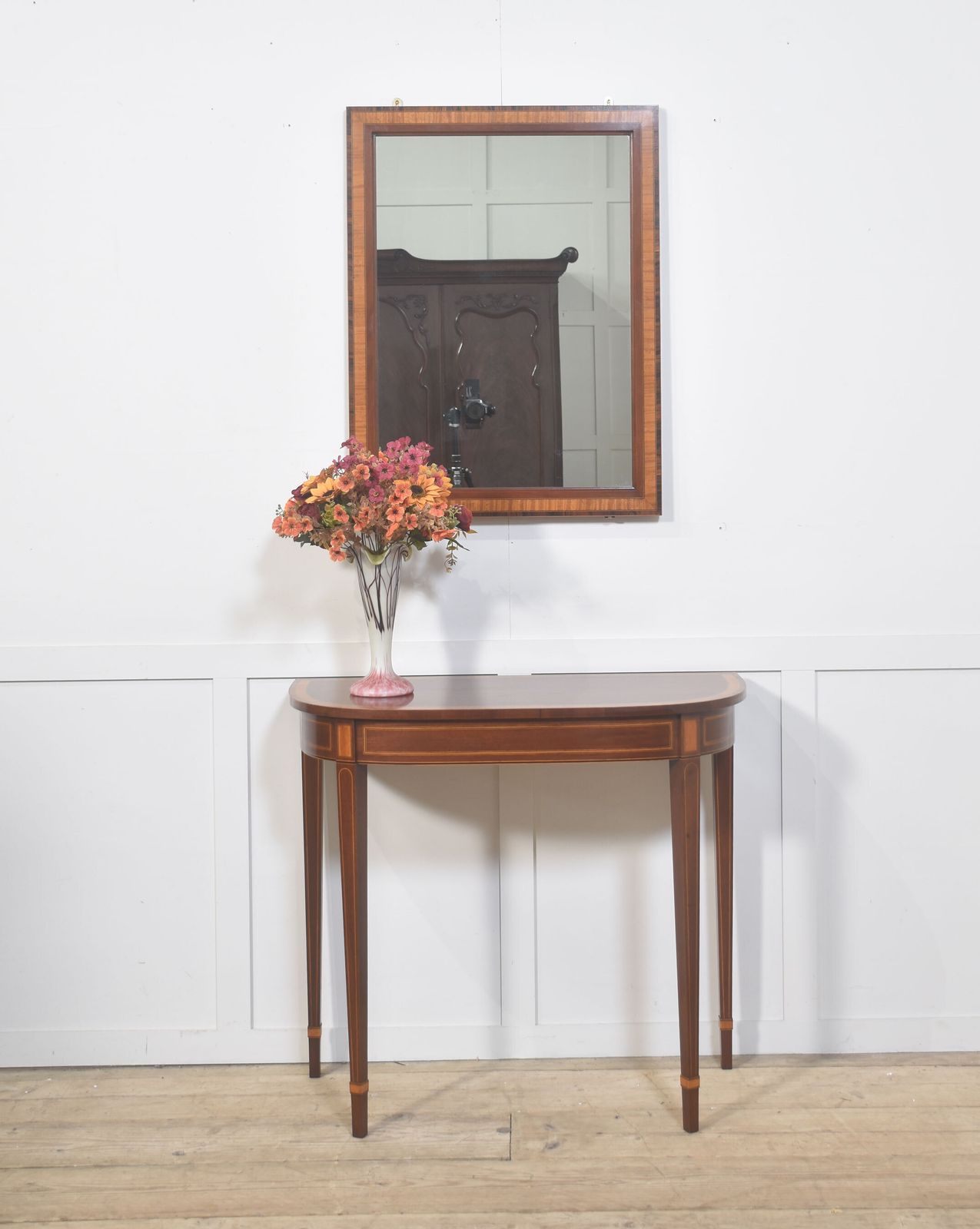 Inlaid Mahogany Console Table With Matching Wall Mirror photo furniture