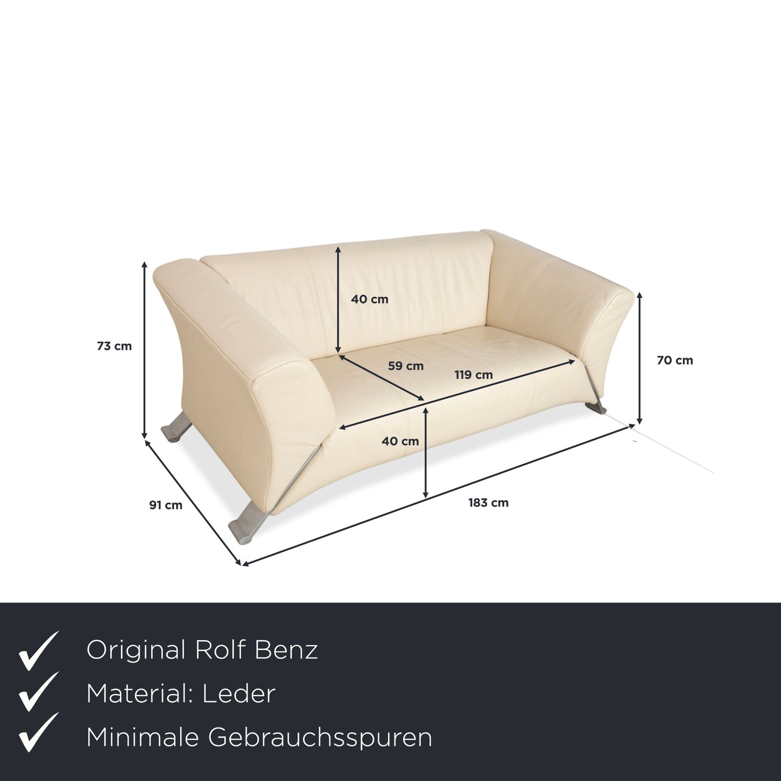 Canapé 2 places Rolf Benz 322 en cuir, crème beige photo furniture