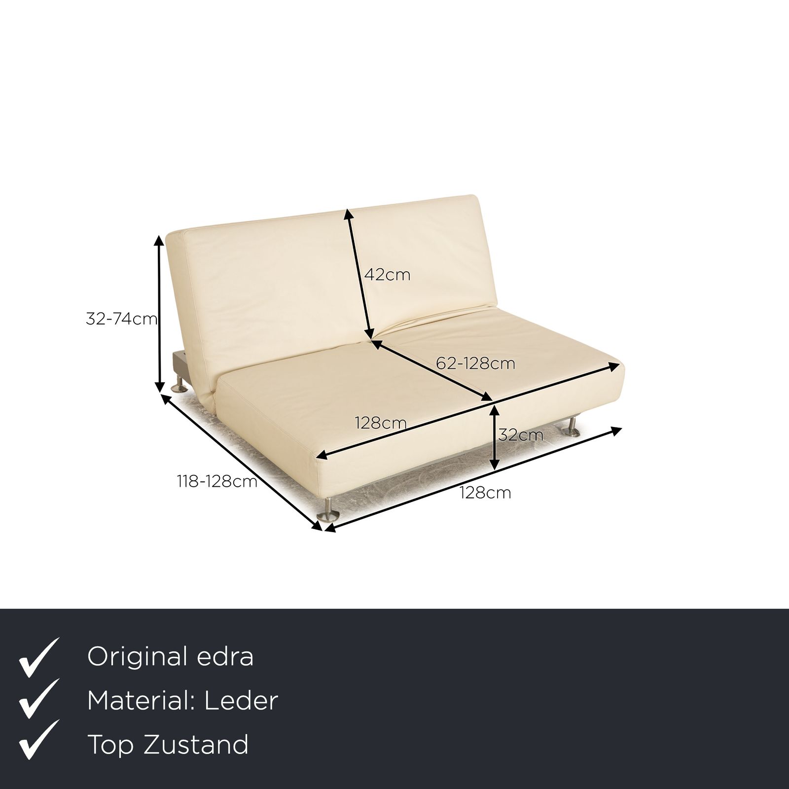 Edra Damier Leather Two Seater Cream Sofa Manual Function Sleep Function photo furniture