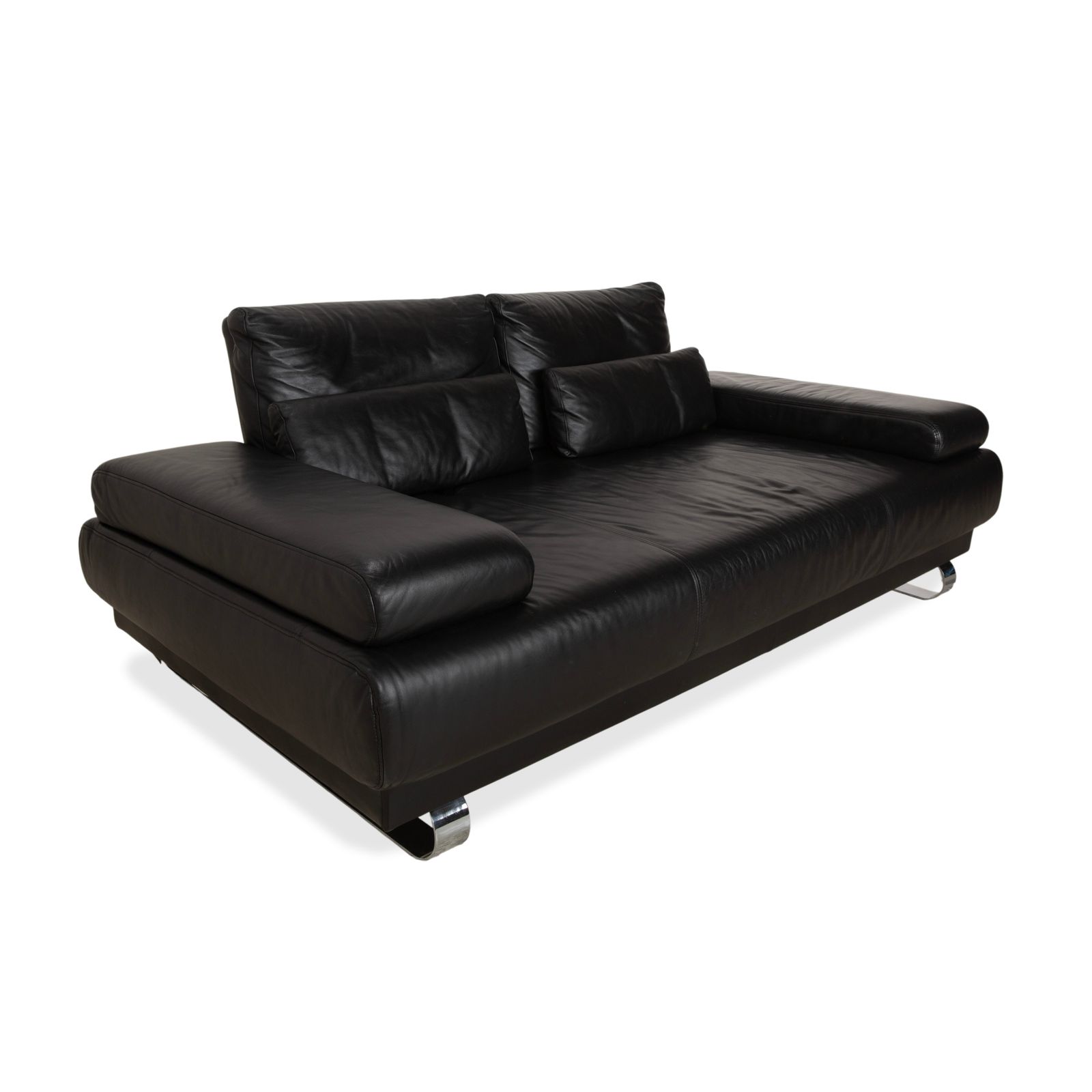Canapé 2 places Ewald Schillig Harry en cuir noir, chromé, fonction manuelle photo Mobilier