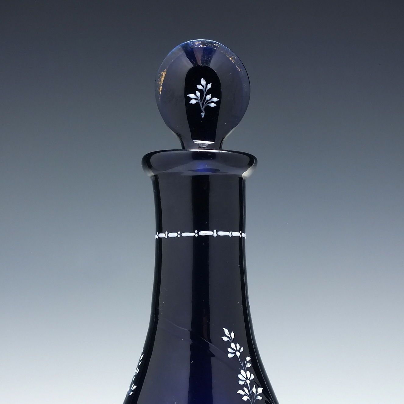 19th Century Enamelled Bohemian Blue Glass Taper Decanter C1820 30 photo for sale