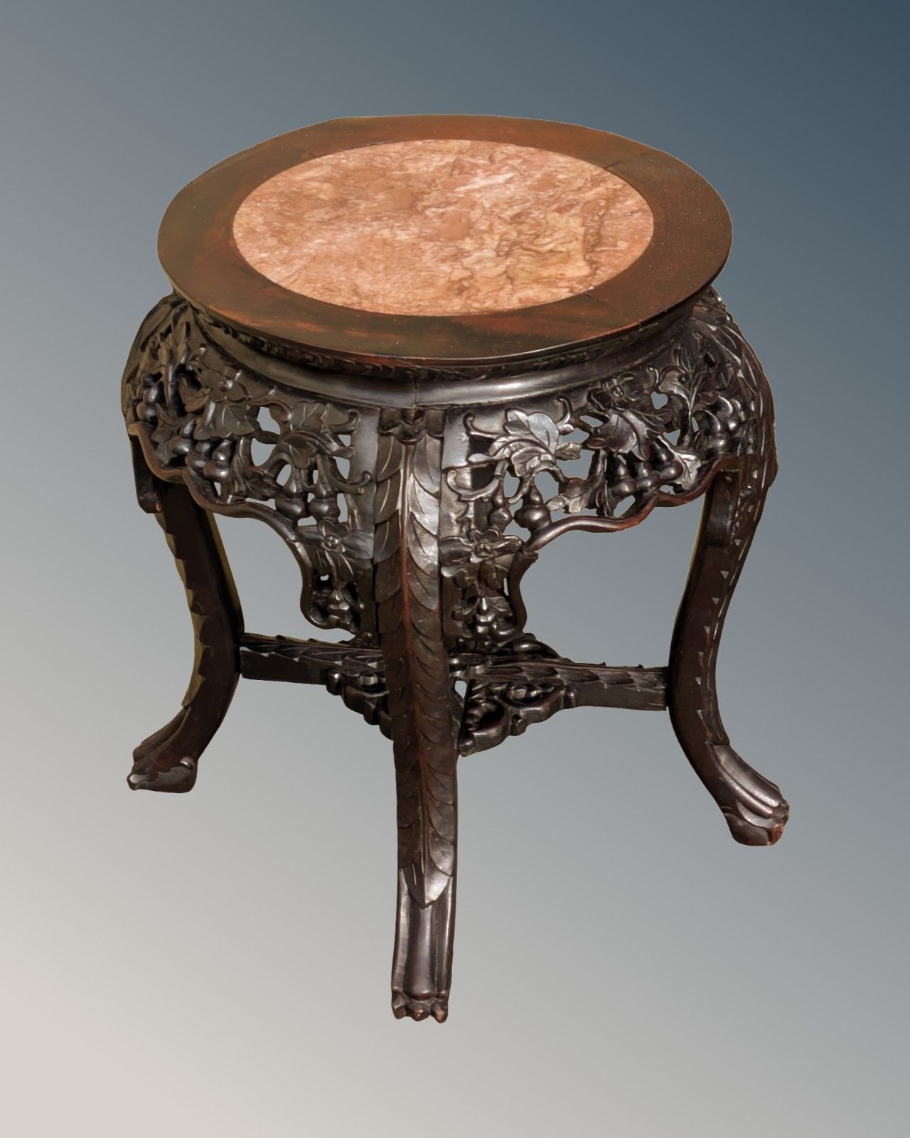 Antique Chinese Rosewood & Rouge Marble Jardiniere Stand photo for sale