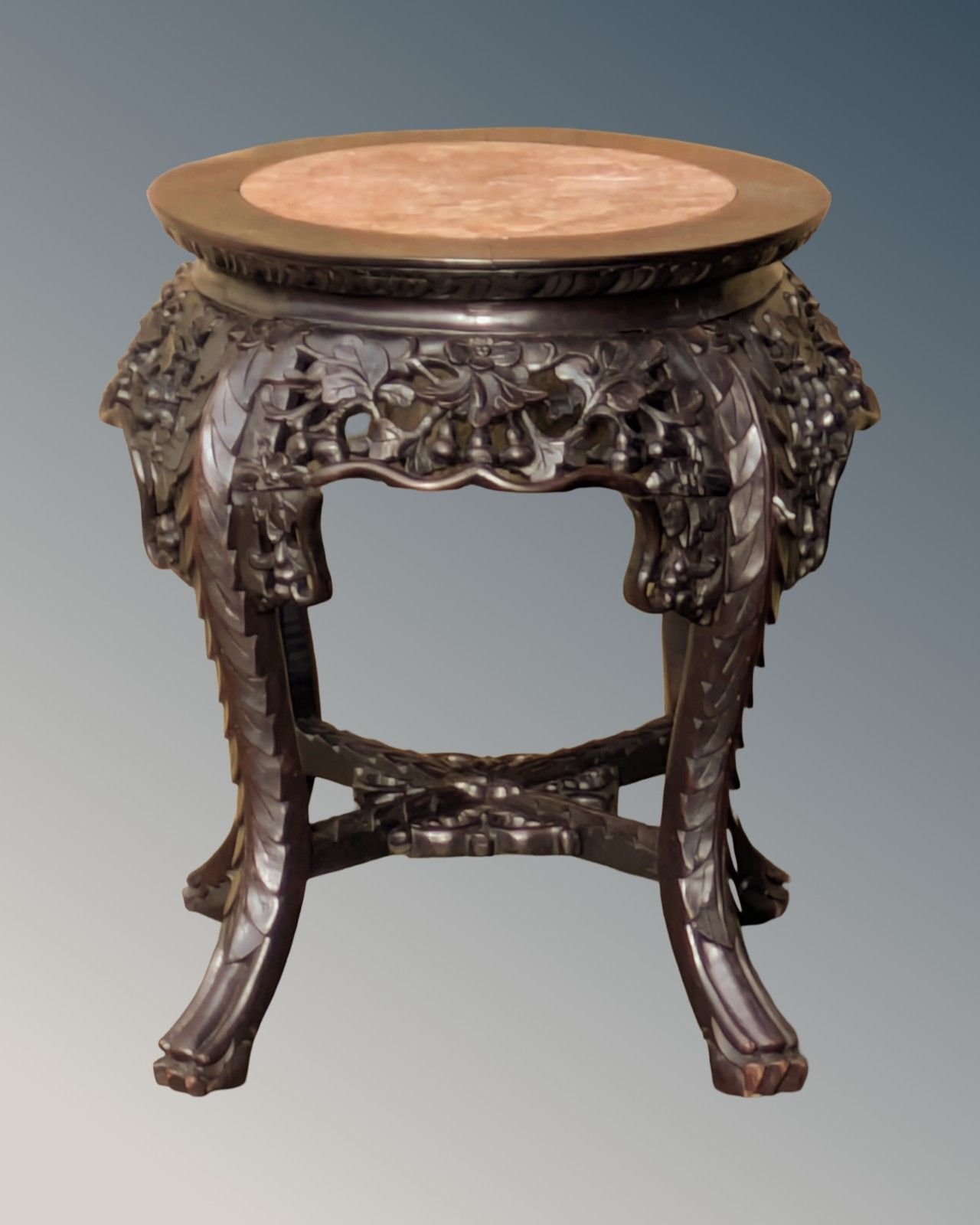 Antique Chinese Rosewood & Rouge Marble Jardiniere Stand photo buy