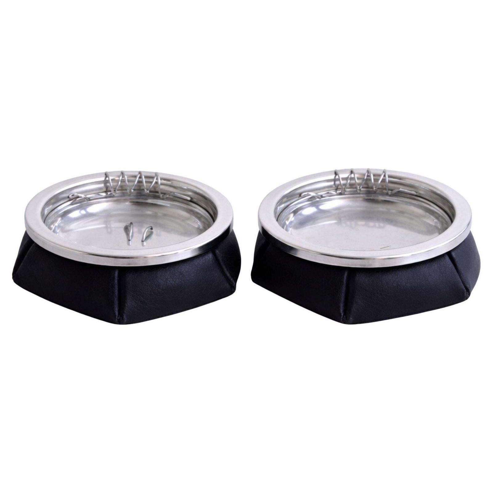 Pair Of 1970s Italian Ashtrays In Black Leather And Metal