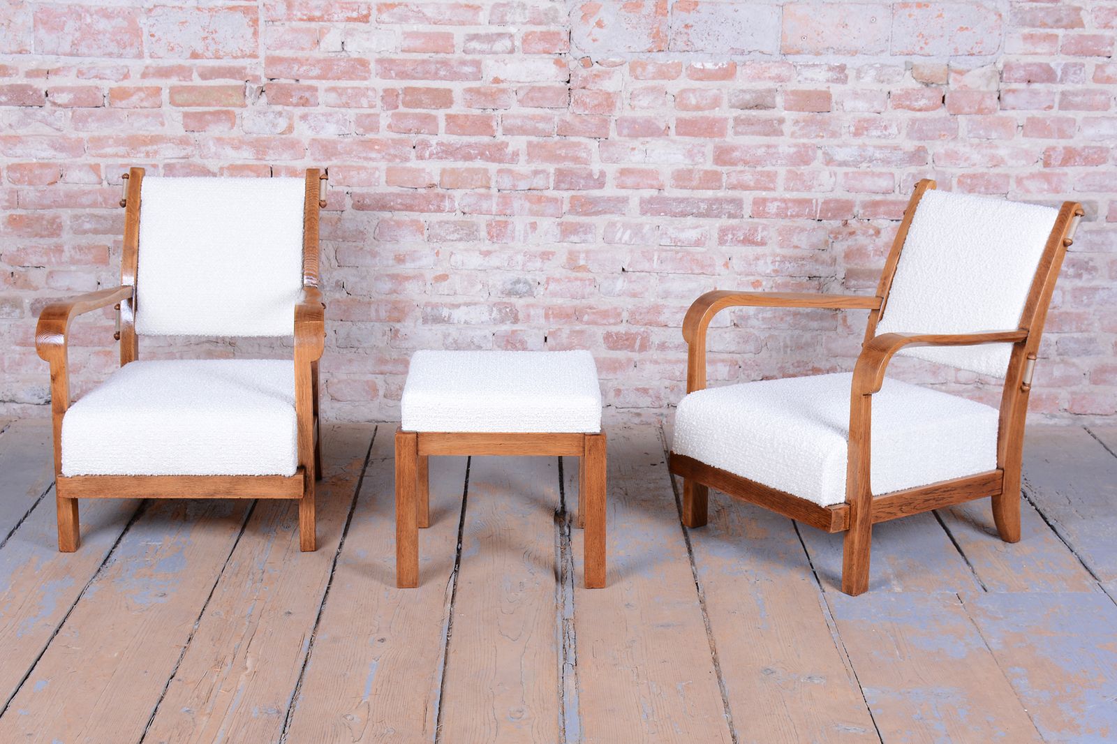 Restored Art Deco Seating Set, By Krásná Jizba, Oak, Reupholstered, Czech, 1930s photo furniture