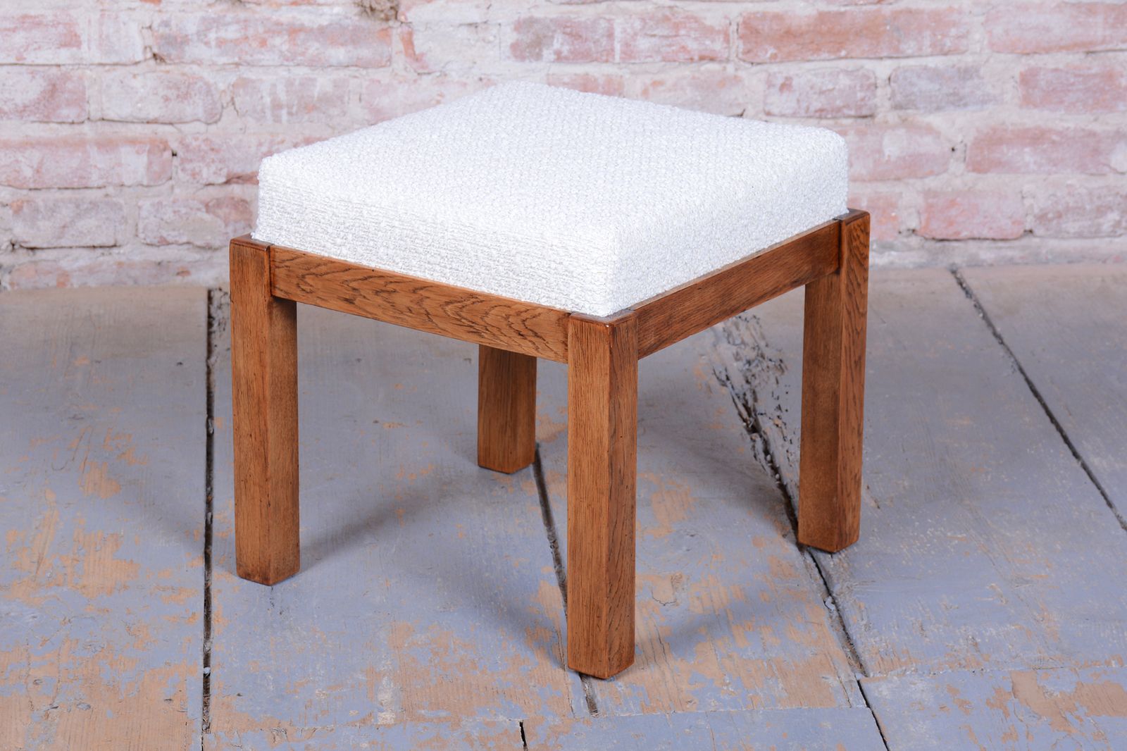 Restored Art Deco Stool, By Krásná Jizba, Oak, Reupholstered, Czech, 1930s photo for sale
