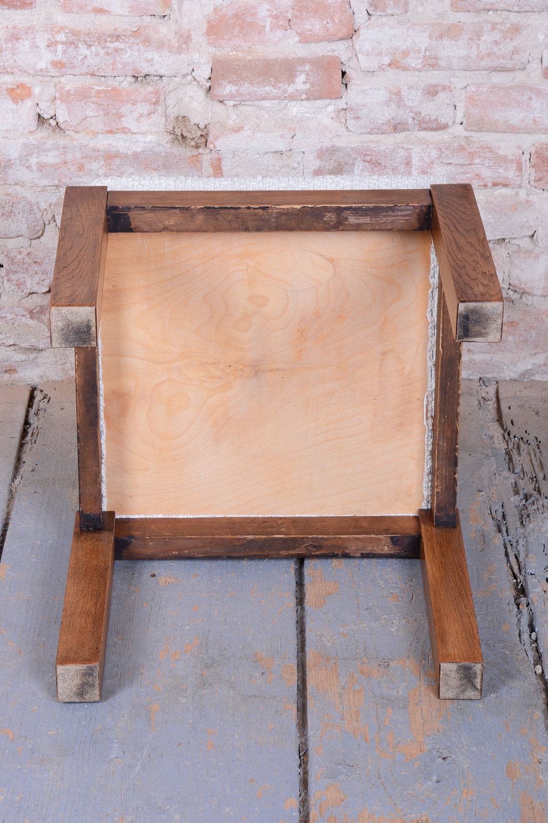 Restored Art Deco Stool, By Krásná Jizba, Oak, Reupholstered, Czech, 1930s photo vinterior