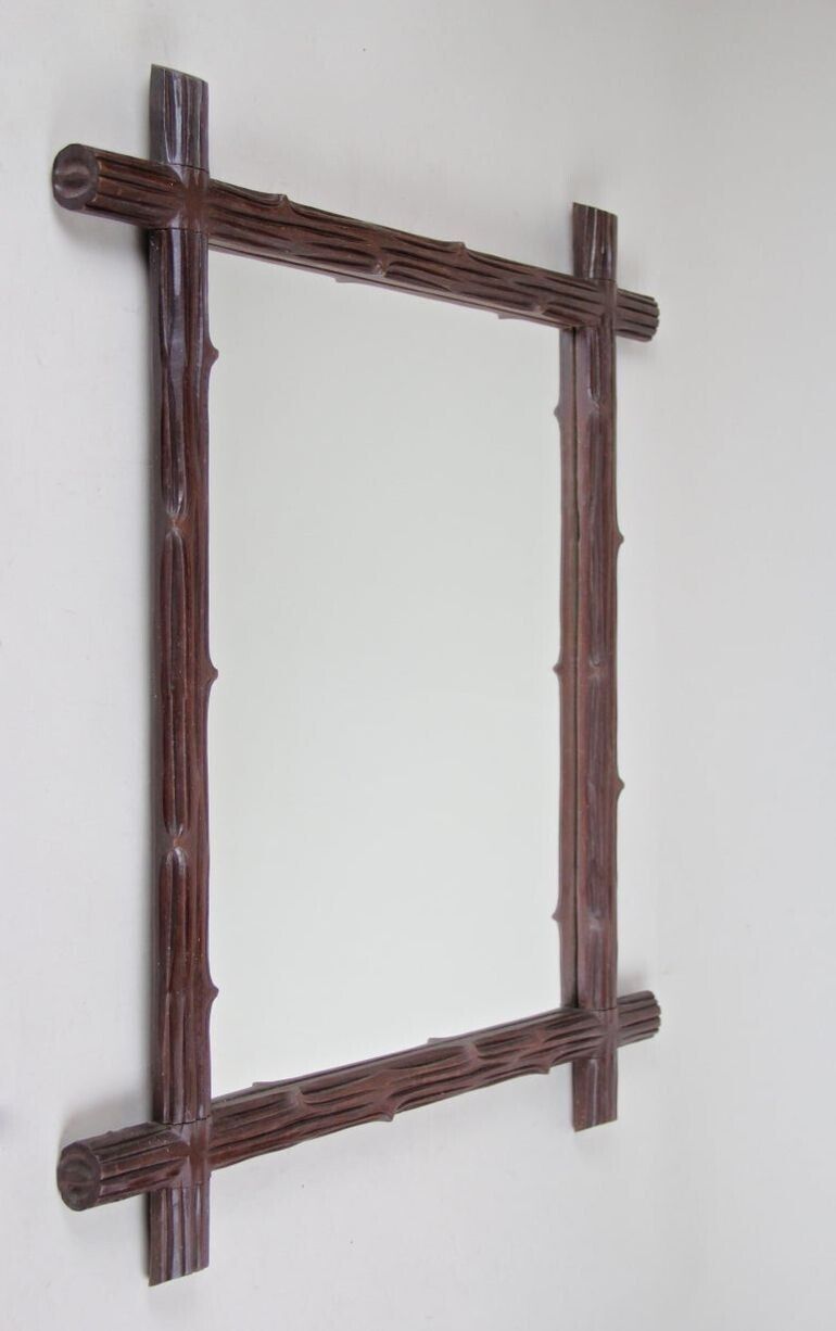 19th Century Rustic Wooden Black Forest Wall Mirror, Austria, Circa 1890 photo furniture