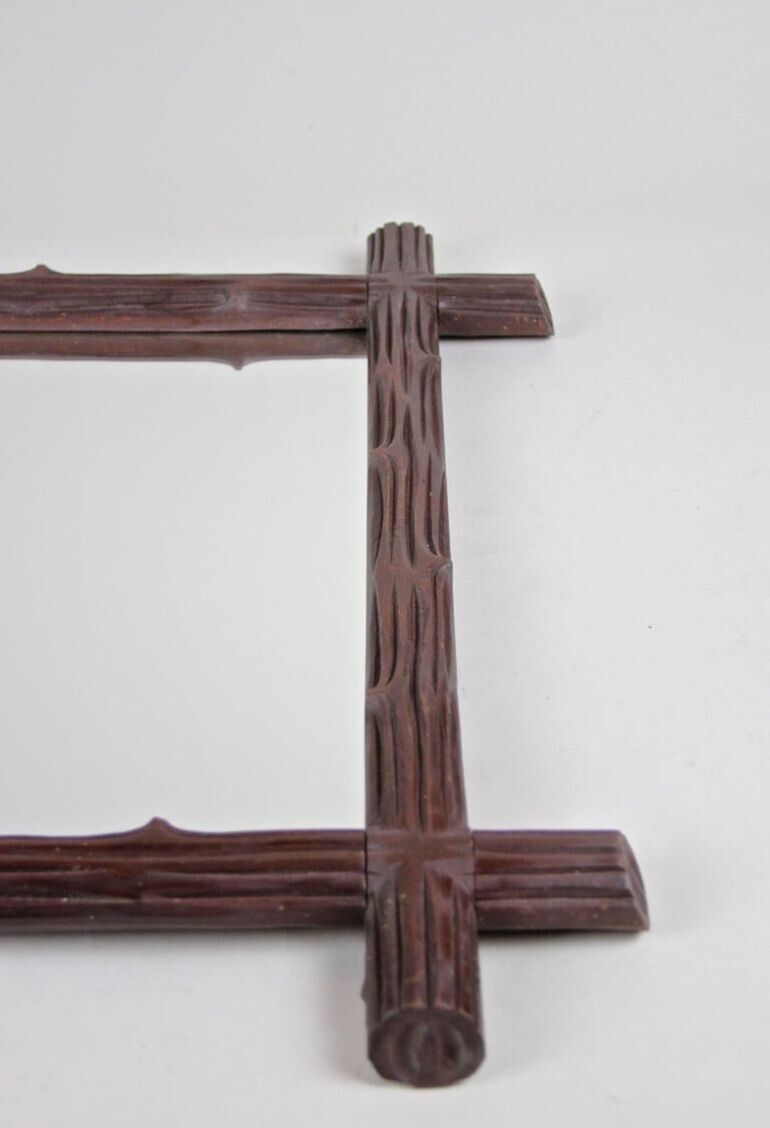 photo for sale 19th Century Rustic Wooden Black Forest Wall Mirror, Austria, Circa 1890