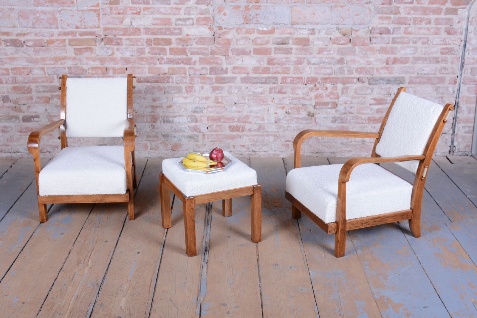 photo vintage Pair Of Restored Art Deco Armchairs, By Krásná Jizba, Oak, Czech, 1930s