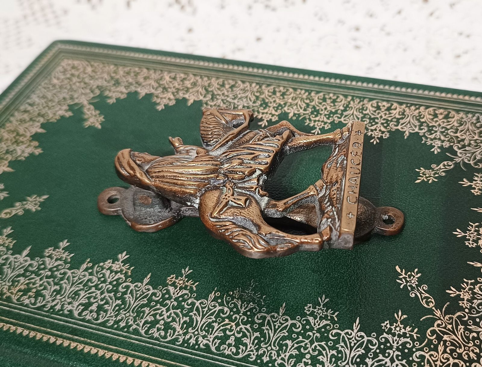 Antique Brass Geoffrey Chaucer Door Knocker. photo 50.0