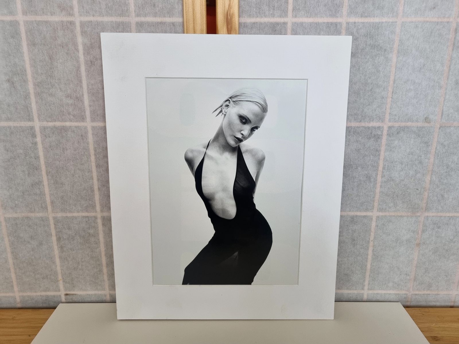 Vintage 90s Supermodel Print, Nadja Auermann Mounted Editorial Photo, Mario Sorrenti Black White Image, Fashion Wall Art