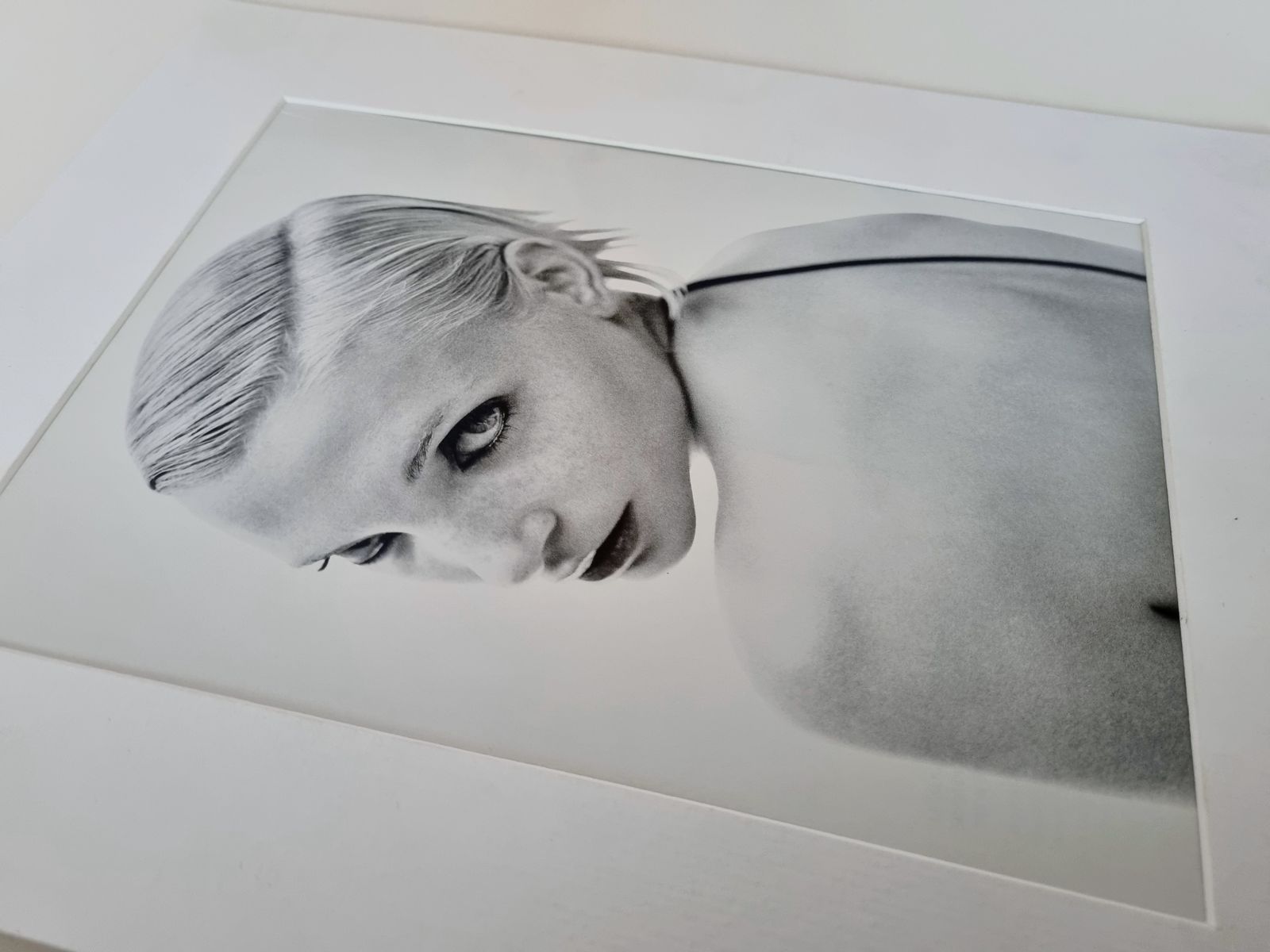 Vintage 90s Supermodel Print, Nadja Auermann Mounted Photo, Mario Sorrenti Portrait, Black White Editorial Image photo Art