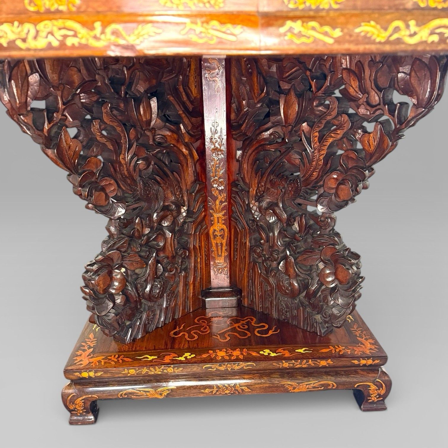 Antique Qing Chinese Export Rosewood Inlaid Centre Table By Edwards & Roberts photo vinterior
