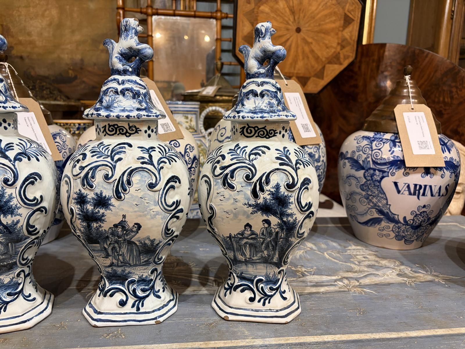 Trio Of Dutch 19th Century Delft Lidded Vases photo for sale