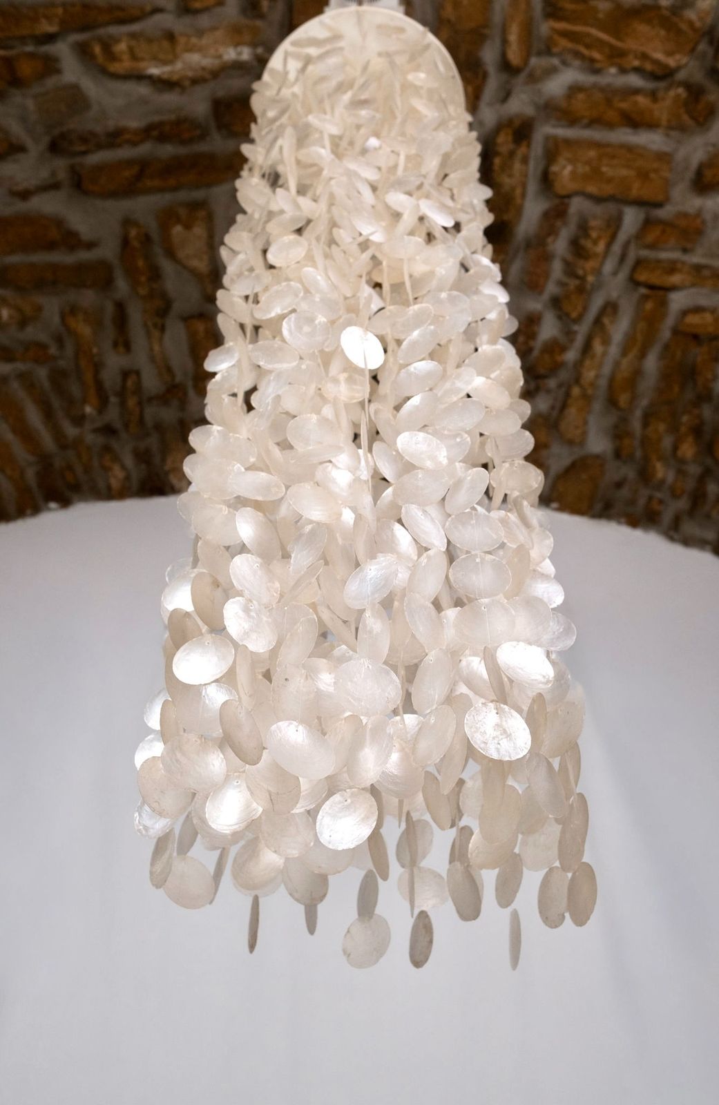 Lighting Large Capiz Shell Chandelier In The Style Of Verner Panton, 1980s photo