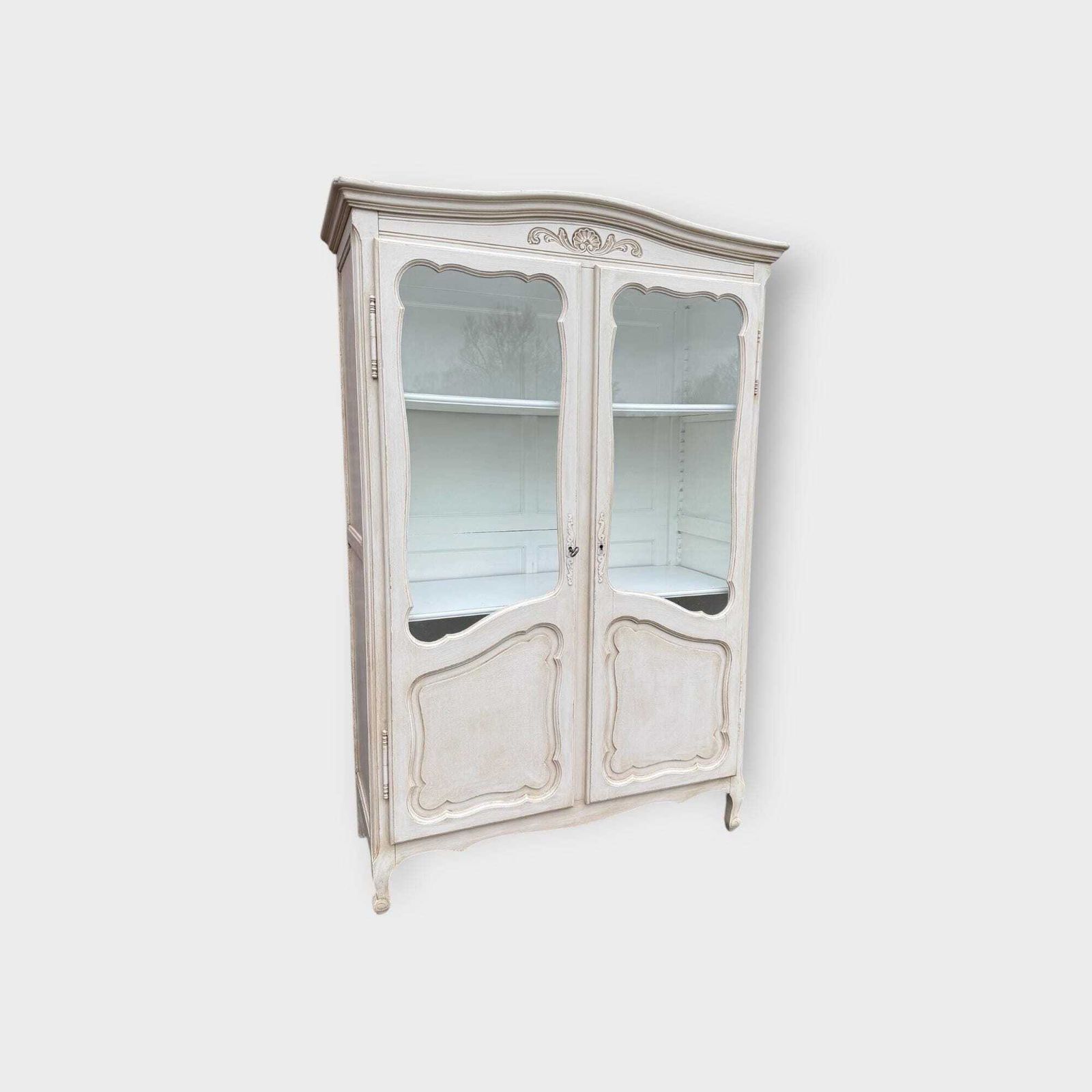 Vintage French Painted Glazed Bookcase 2 Door Bookcase Display Cabinet