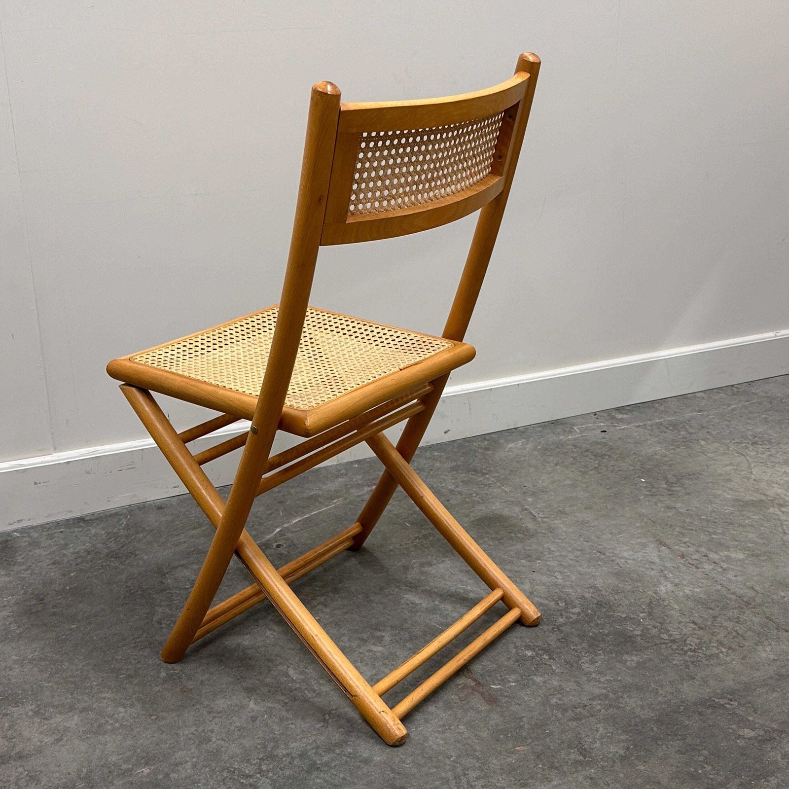 Rare Set Of Four Belgian Folding Chairs In Solid Wood And Hand Woven Cane, Mid Century. photo furniture