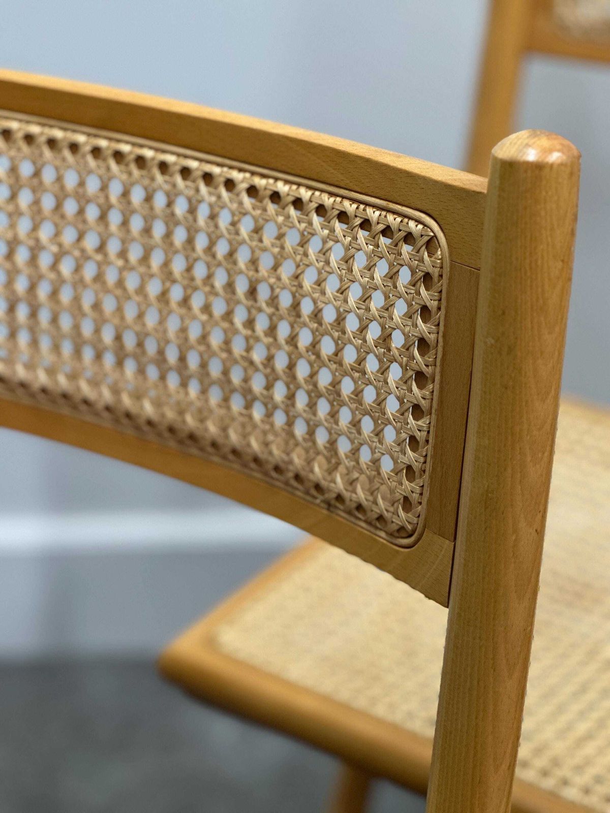 photo furniture Rare Set Of Four Belgian Folding Chairs In Solid Wood And Hand Woven Cane, Mid Century.