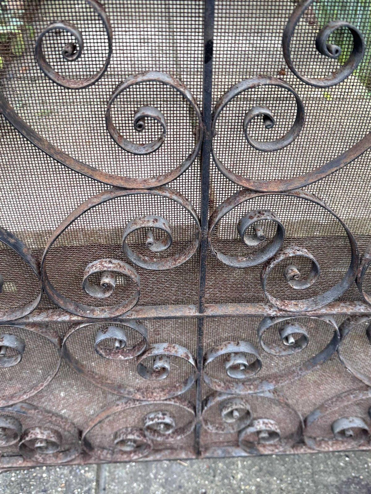 235.0 Antique Wrought Iron Fire Screen Victorian Scrollwork Fireplace Spark Guard photo