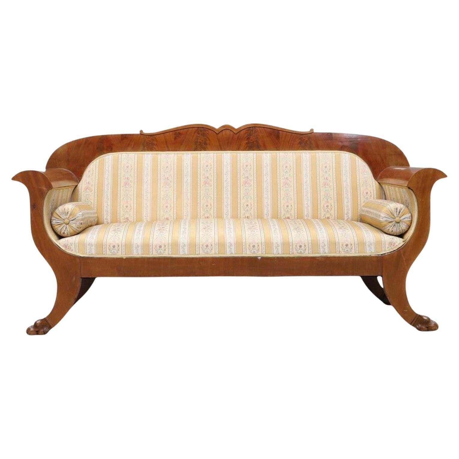 Swedish Biedermeier Antique Sofa Couch Empire 19th C 3 4 Seat Lion Feet