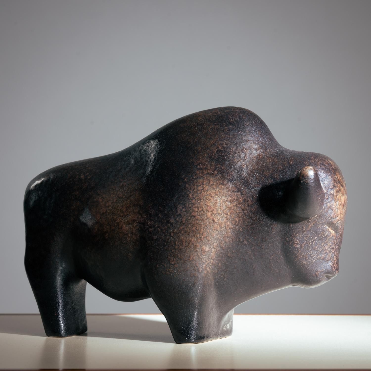 Brown Glazed Bull Sculpture By Ed Ruscha, 1970s Ceramic Art photo furniture