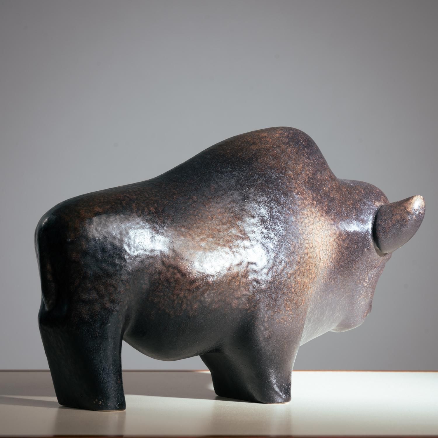 Brown Glazed Bull Sculpture By Ed Ruscha, 1970s Ceramic Art photo for sale