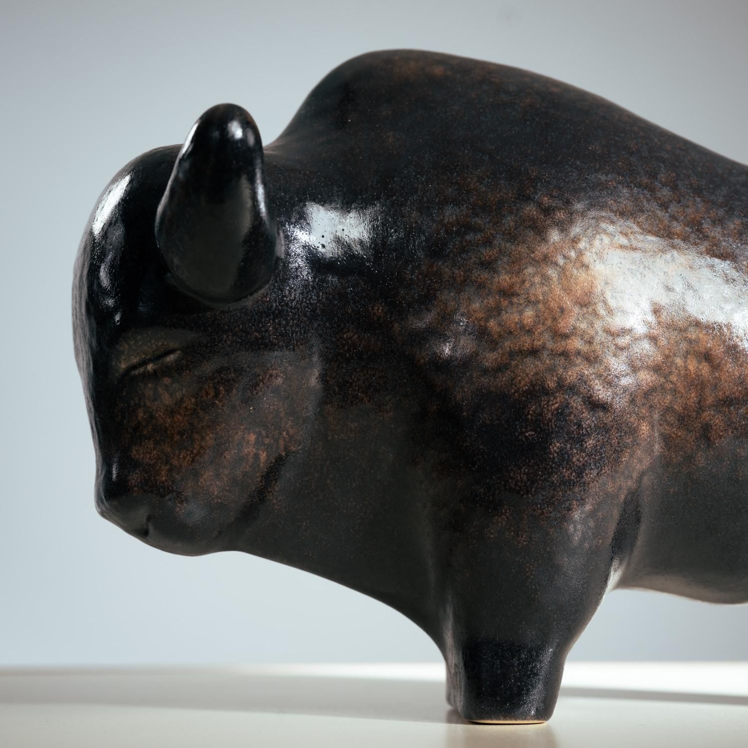 Brown Glazed Bull Sculpture By Ed Ruscha, 1970s Ceramic Art photo buy
